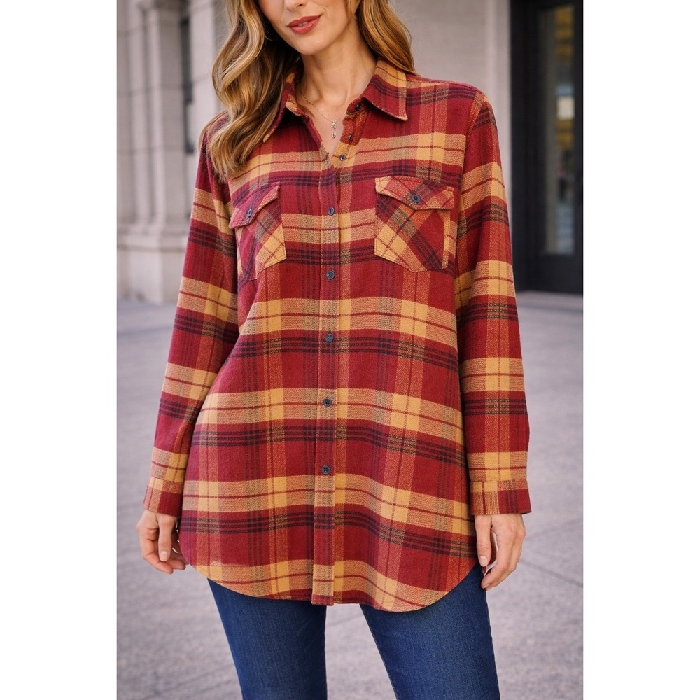 Naturals Reflections Rust Plaid Flannel Shirt - Grunge Western Button Up 2X - Picture 2 of 7
